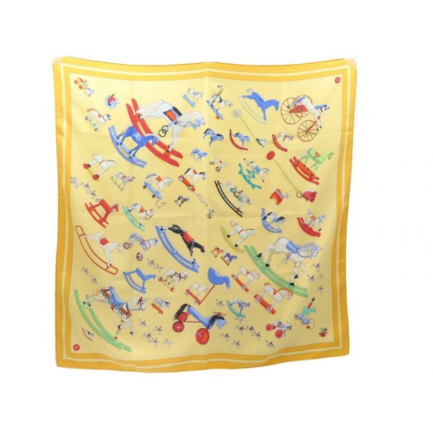 TEINTURIER FOULARD HERMES RACONTE MOI LE CHEVAL A BASCULE CARRE SOIE SILK SCARF 