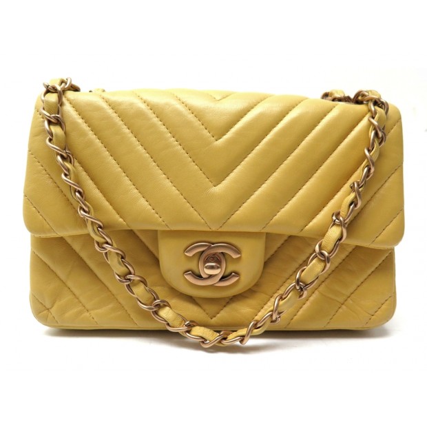 NEUF SAC A MAIN CHANEL TIMELESS CUIR CHEVRON JAUNE 