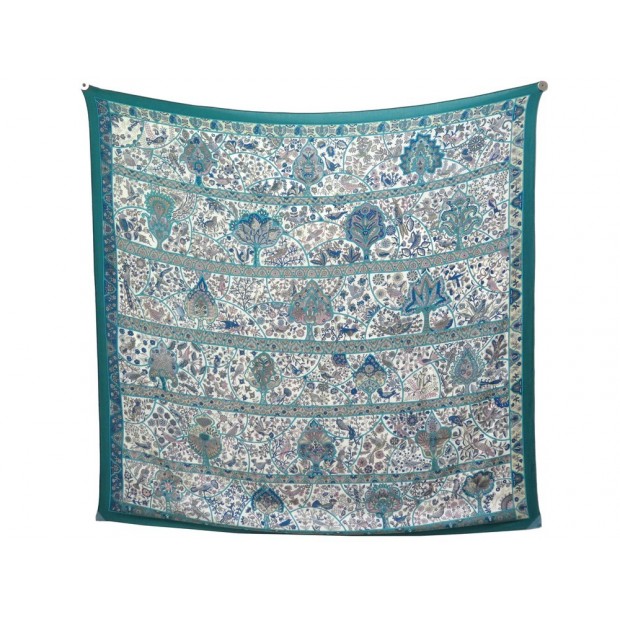 CHALE HERMES AU PAYS DES OISEAUX FLEURS CACHEMIRE & SOIE VERT + BOITE SHAWL 945€