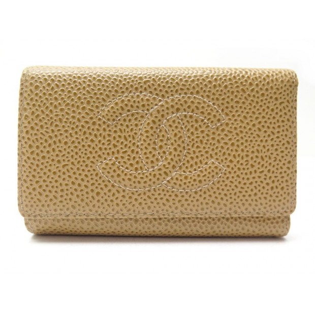 PORTE CLE CHANEL CUIR CAVIAR CAMEL 