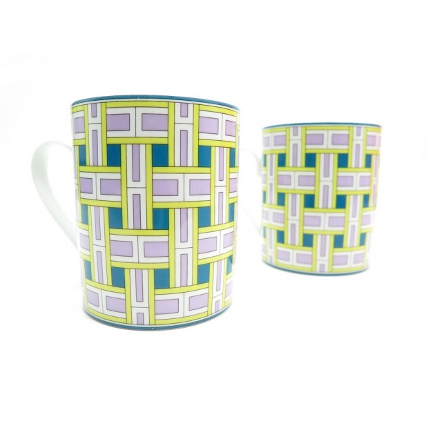 NEUF LOT DE 2 MUGS TIE SET HERMES DECO PORCELAINE MULTICOLORE BOITE CUPS 184€