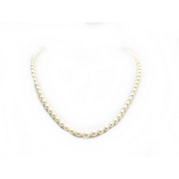 COLLIER 84 PERLES DE CULTURE BLANCHE 7.9MM 48 CM & OR BLANC 18K PEARLS NECKLACE