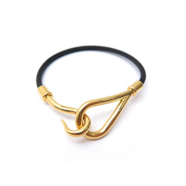 NEUF BRACELET HERMES JUMBO 16 CM PLAQUE OR & LIEN OTTOMAN NOIR GOLD PLATED 237€