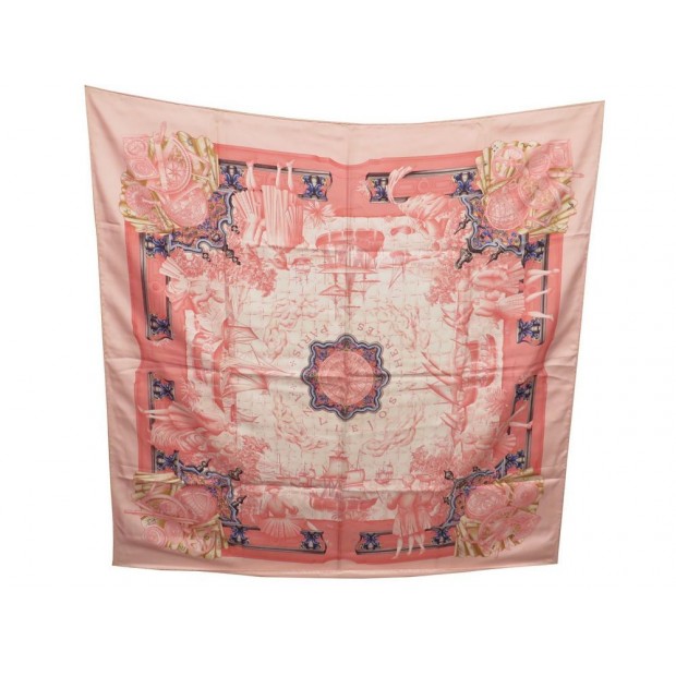 FOULARD HERMES AZULEJOS CATHERINE BASCHET CARRE EN SOIE ROSE SILK SCARF 350€