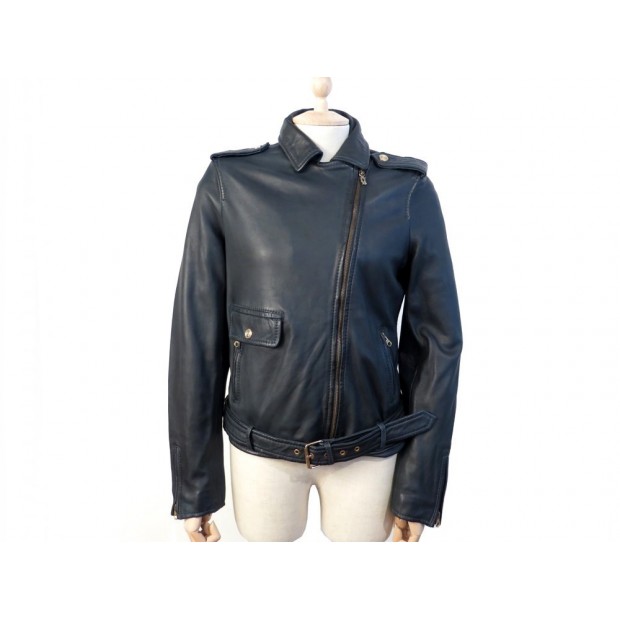 BLOUSON PERFECTO JOHN GALLIANO 40 IT 38 M VESTE EN CUIR BLEU BIKER JACKET 1075€