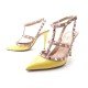 NEUF CHAUSSURES VALENTINO ROCKSTUD ESCARPINS 38 CUIR JAUNE FLUO PUMP SHOES 770