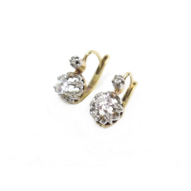 BOUCLES D'OREILLES DORMEUSES EN OR JAUNE & BLANC DIAMANTS 0.78CT 3.2 GR EARRINGS