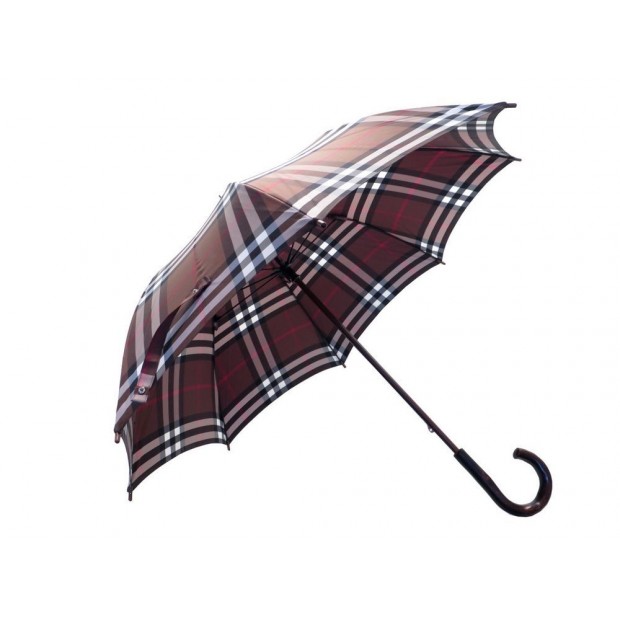 NEUF PARAPLUIE BURBERRY MIXTE EN TOILE TARTAN CHECK MARRON BROWN UMBRELLA 250€