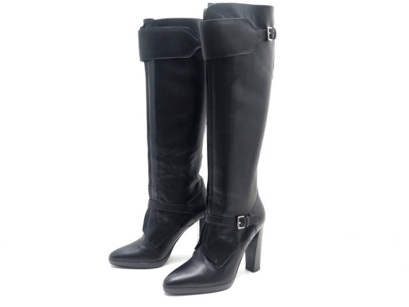 chaussures hermes 38.5 bottes a boucles talons en cuir