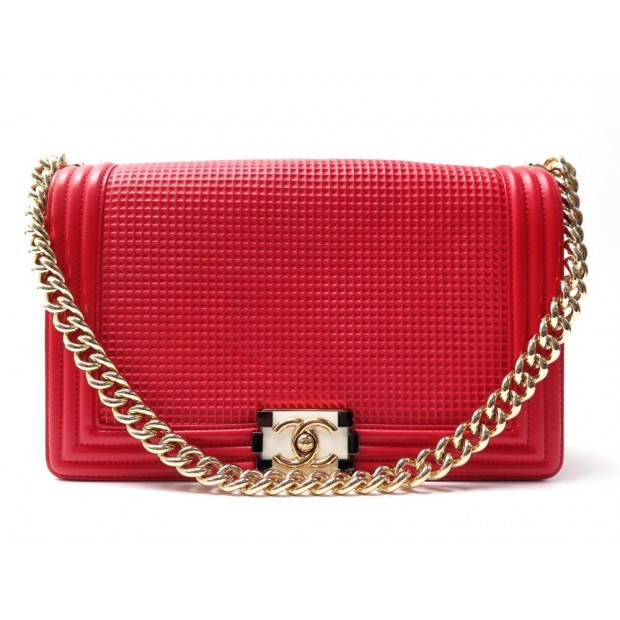 NEUF SAC A MAIN CHANEL GRAND BOY BANDOULIERE CUIR ROUGE LEATHER HAND BAG 4650€