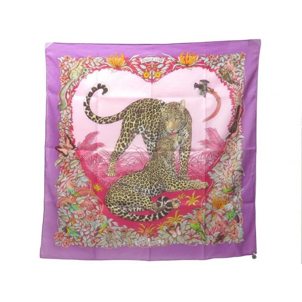 RARE NEUF FOULARD HERMES JUNGLE LOVE CARRE 70 COTON ROBERT DALLET + BOITE SCARF