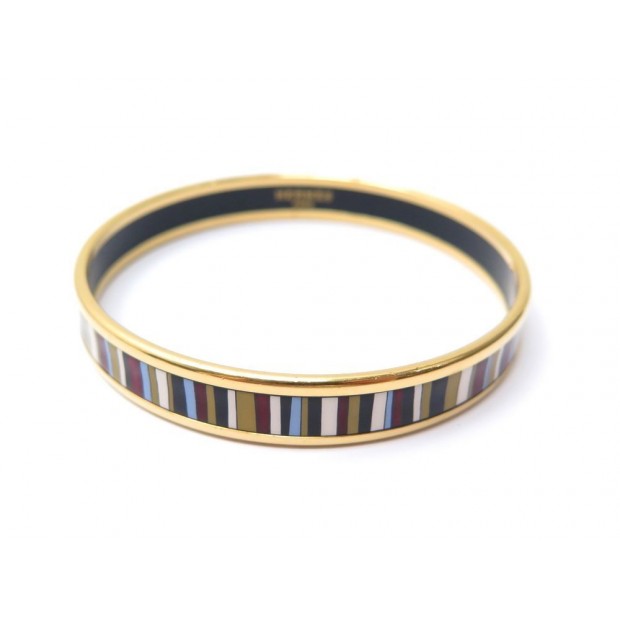 BRACELET HERMES EN EMAIL IMPRIME RAYURES FIN TAILLE 19 CM DORE ENAMEL JEWEL 385€