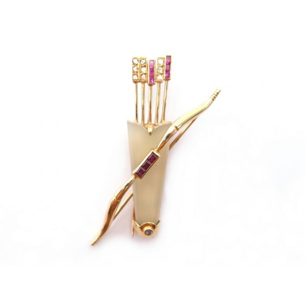 VINTAGE BROCHE CARTIER ARC FLECHE CARQUOIS OR 18K DIAMANTS & RUBIS BOW ARROW