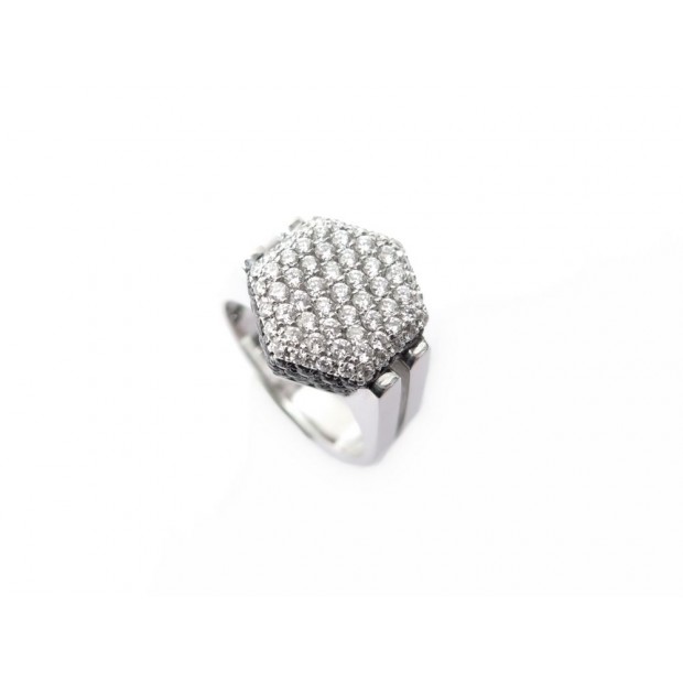 BAGUE CHATILA HEXAGONE T 54 OR BLANC 18K 118 DIAMANTS BLANCS & NOIRS 1.19CT RING