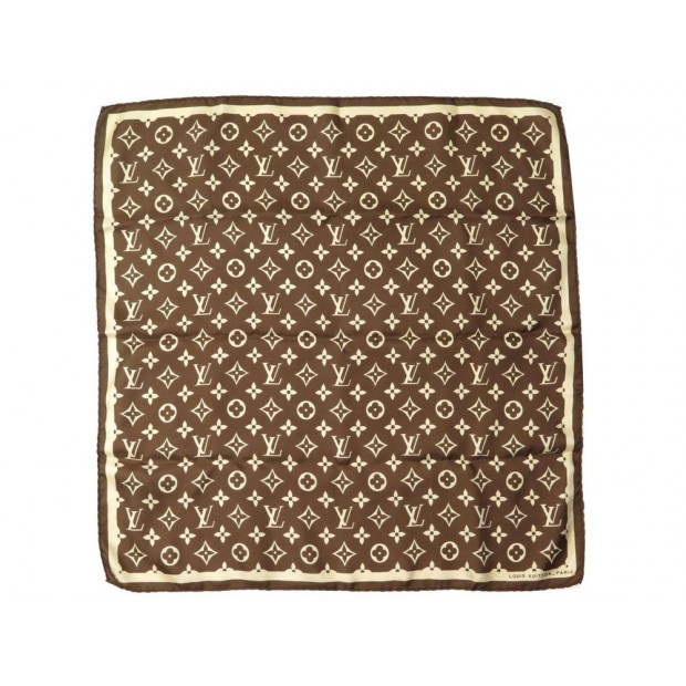 NEUF FOULARD LOUIS VUITTON CARRE 55 CM MONOGRAM EN SOIE MARRON SILK SCARF 270€