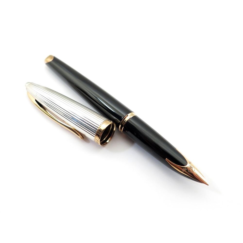 WATERMAN Carène Deluxe Stylo plume, Noir brillant et plaqué argent