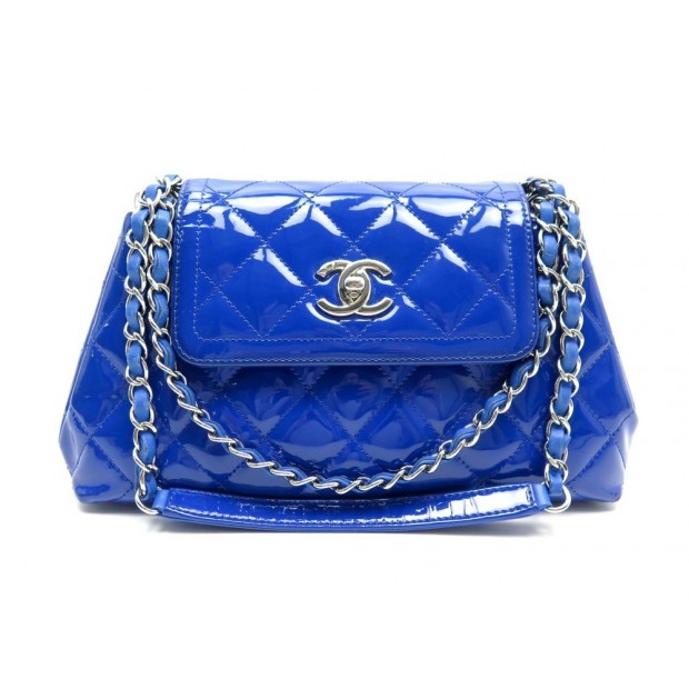 SAC CHANEL CUIR VERNI BLEU 