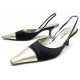 CHAUSSURES CHANEL ESCARPINS SLINGBACK SATIN ET CUIR 39.5 