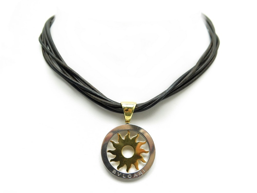 collier pendentif bulgari tondo sun 39 cm or acier et