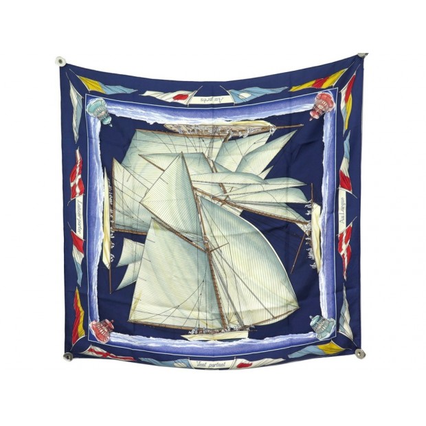 FOULARD HERMES VENT PORTANT SOIE BLEU 