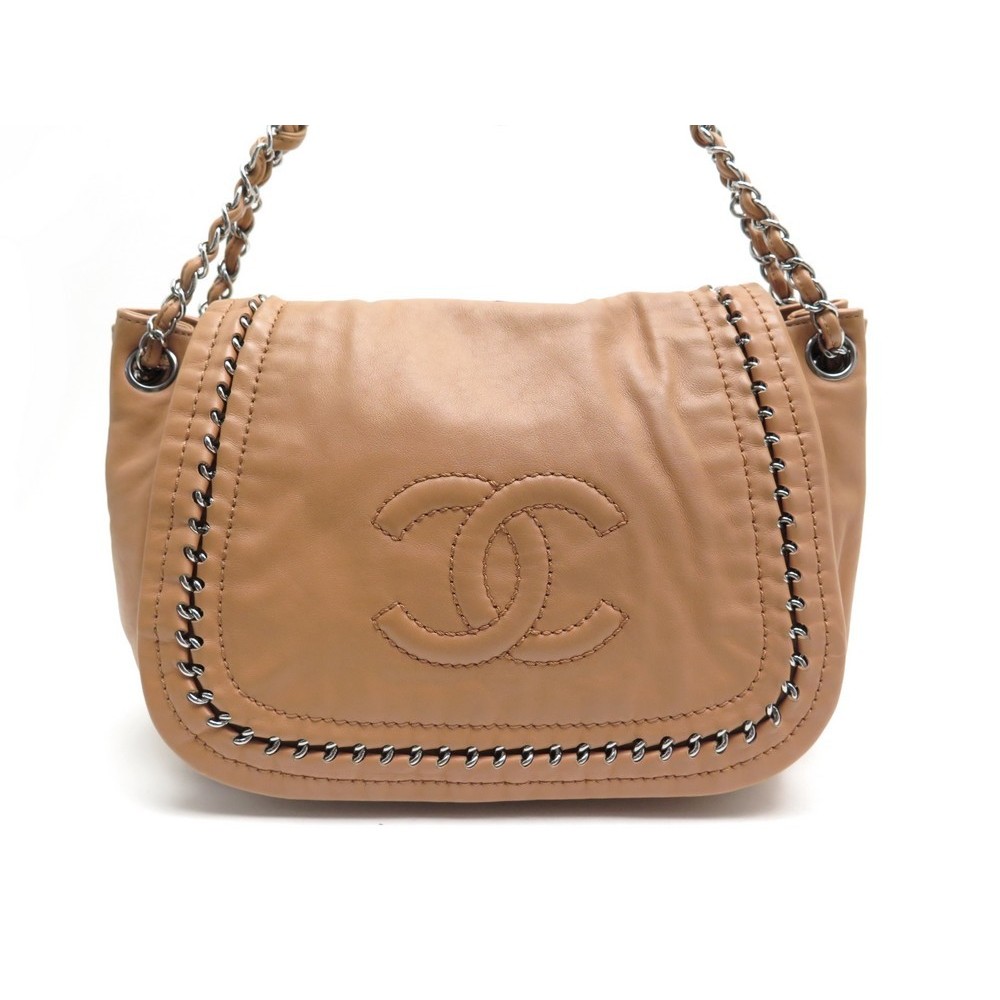 Chanel Metallic Bronze Leather Luxe Ligne Accordion Flap Bag