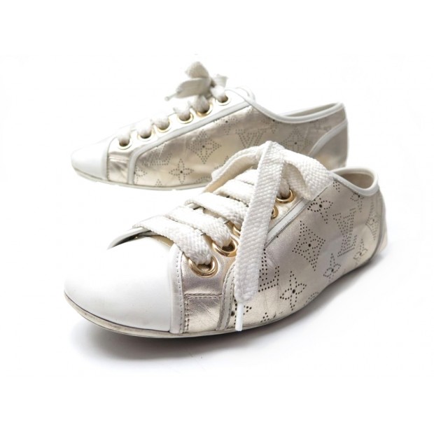 CHAUSSURES LOUIS VUITTON 38 BASKETS CUIR MONOGRAM DORE SNEAKERS 