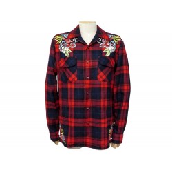 NEUF CHEMISE GUCCI 499946 TARTAN BRODERIE DRAGON 46 IT 44 FR S SHIRT + SAC 1200€
