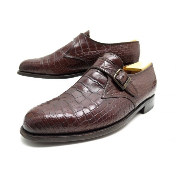 CHAUSSURES JM WESTON MOCASSINS A BOUCLE 9E 43 CUIR CROCODILE MARRON SHOES 3985€