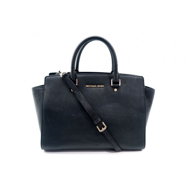 SAC A MAIN MICHAEL KORS LARGE SELMA TOP ZIP SATCHEL CUIR NOIR HAND BAG 