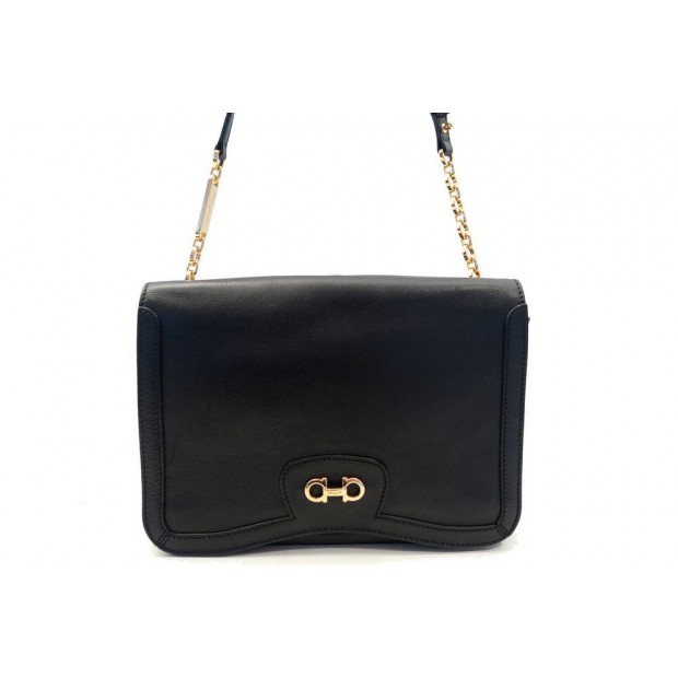 NEUF SAC A MAIN SALVATORE FERRAGAMO GANCIO A10 B923 EN CUIR NOIR HAND BAG 1000€