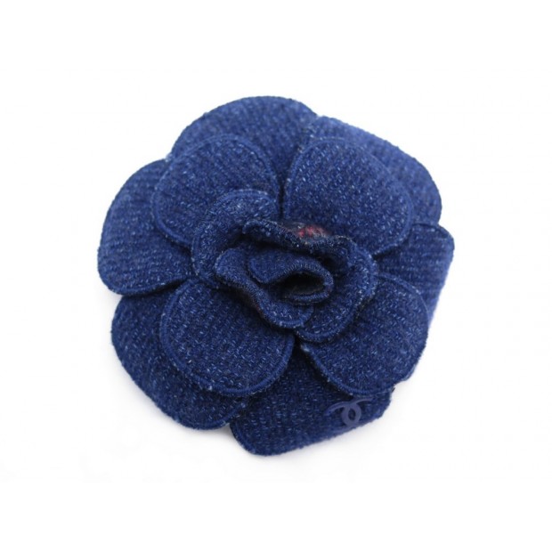 NEUF BROCHE CHANEL CAMELIA EN TISSU BLEU NEW BLUE CANVAS FLOWER BROOCH 690€