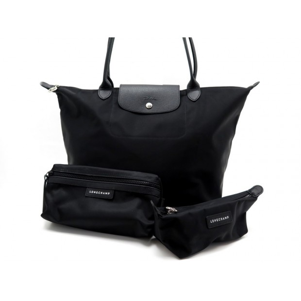 NEUF SAC A MAIN LONGCHAMP SAC SHOPPING LE PLIAGE NEO + 2 pochettes NOIR 