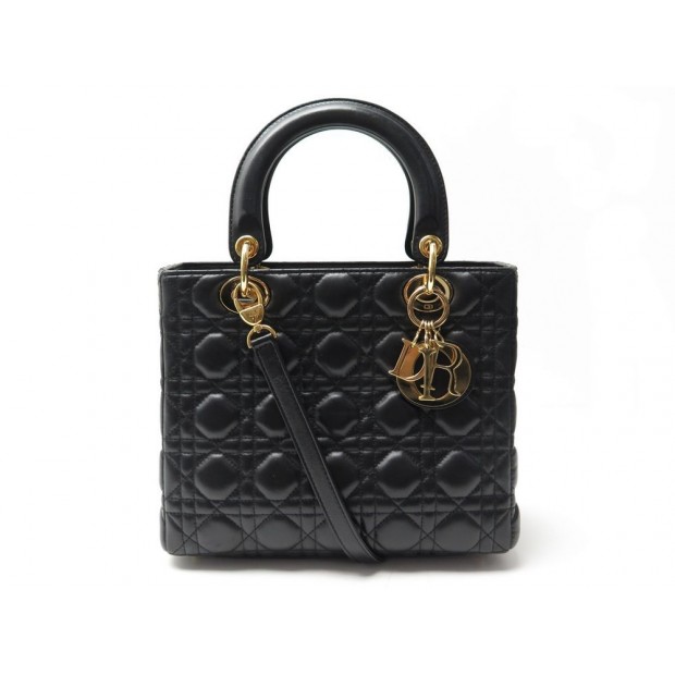 SAC A MAIN CHRISTIAN DIOR LADY PM BANDOULIERE CUIR NOIR 