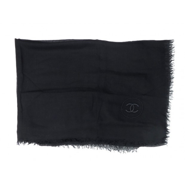 echarpe chanel logo cc cachemire et soie noir black