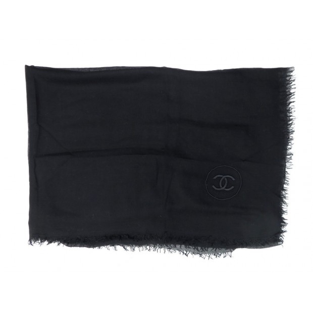 ECHARPE CHANEL LOGO CC CACHEMIRE ET SOIE NOIR BLACK CASHMERE & SILK SCARF 760€