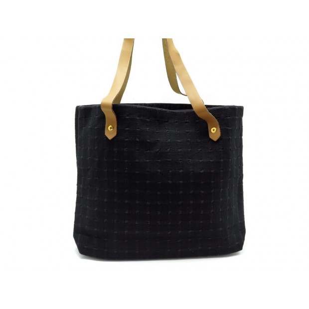 NEUF SAC A MAIN HERMES AMEBADA CABAS BANDOULIERE COTON NOIR CUIR HAND BAG 1300€