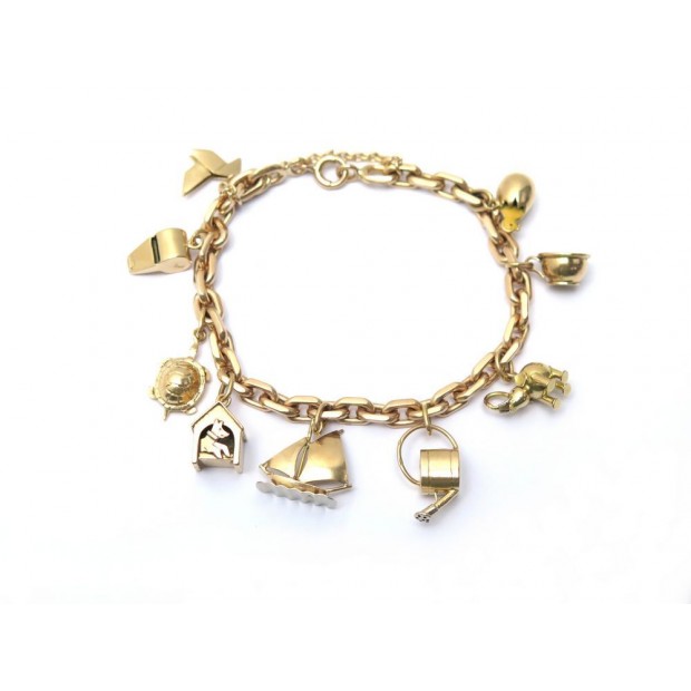 BRACELET A BRELOQUES T 21 CM EN OR JAUNE 18K 41.2GR ELEPHANT TORTUE BATEAU GOLD