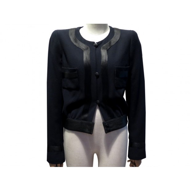 NEUF VESTE COURTE CHANEL TAILLE 36 S EN CREPE DE LAINE NOIRE GILET JACKET 3000€