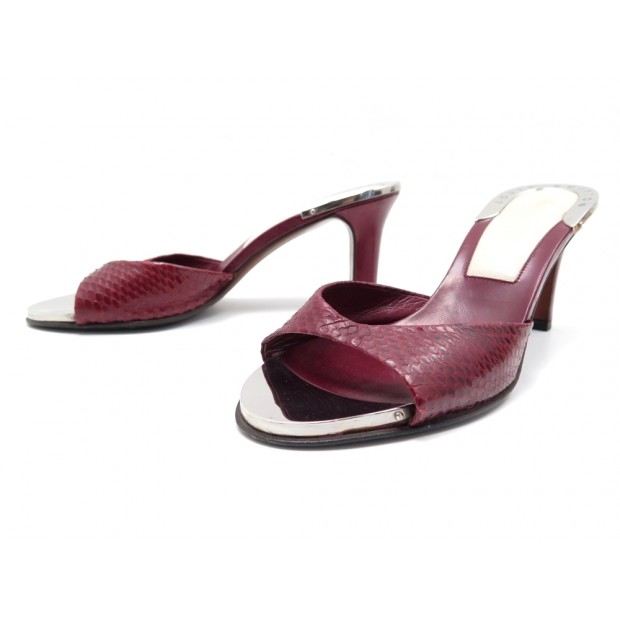 CHAUSSURES LOUIS VUITTON 38.5 SANDALES A TALONS CUIR PYTHON BORDEAUX MULES 650