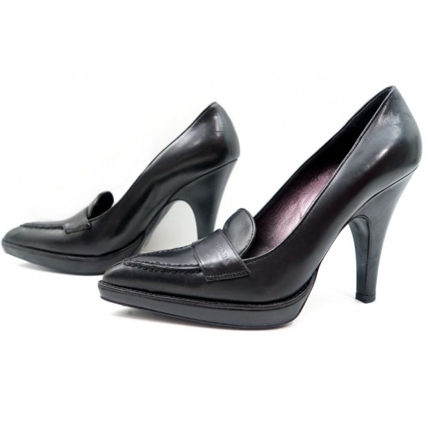 CHAUSSURES PRADA ESCARPINS 37 IT 37.5 FR CUIR NOIR SAC LEATHER COURT SHOES 530€