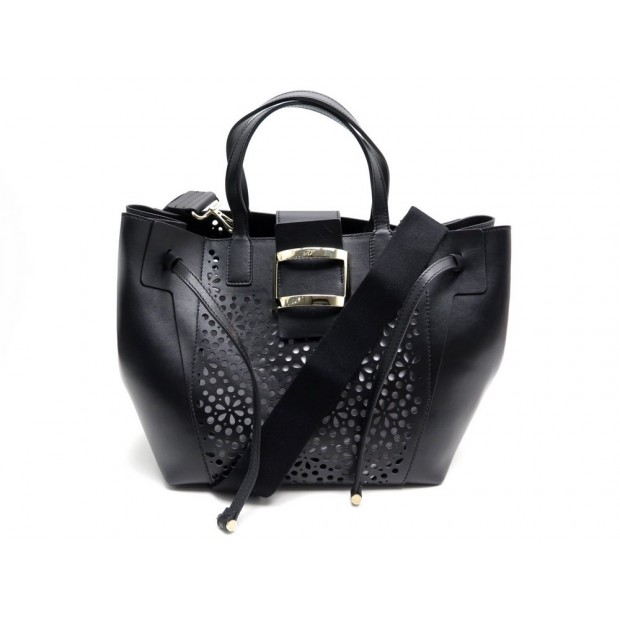 NEUF SAC ROGER VIVIER VIV DENTELLE CUIR NOIR 