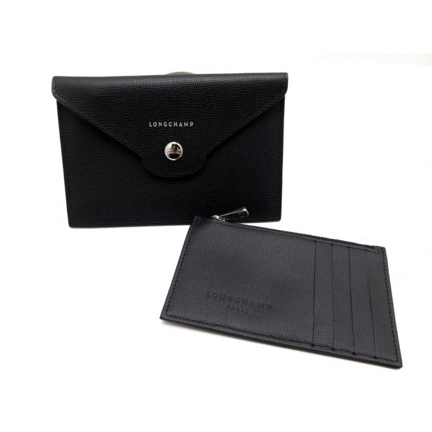 NEUF LOT LONGCHAMP PORTE CARTES GAME ON + PORTE MONNAIE RACING CUIR NOIR 120€