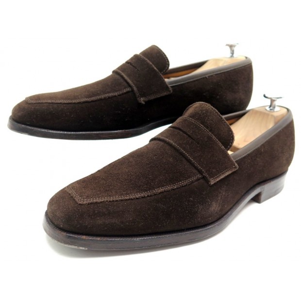 CHAUSSURES CROCKETT & JONES BARTON 6.5E 40.5 MOCASSINS DAIM MARRON LOAFERS 455€