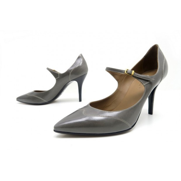 NEUF CHAUSSURES HERMES DEESSE 38 ESCARPINS EN CUIR GRIS + BOITE SAC SHOES 720€