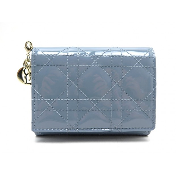 NEUF PORTEFEUILLE CHRISTIAN DIOR LADY S0200OVRB EN CUIR VERNI BLEU CANNAGE 460€