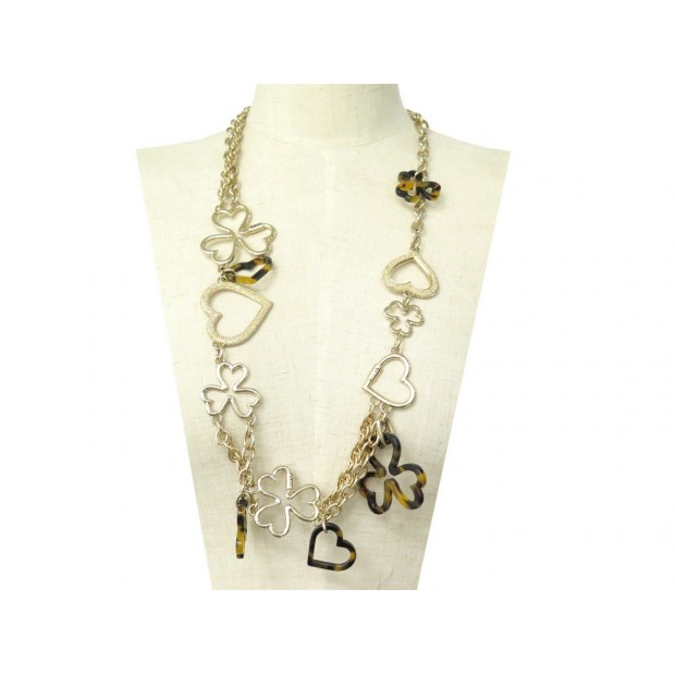 COLLIER DIOR SAUTOIR COEUR ET TREFLE EN METAL DORE CLOVER HEART NECKLACE 590€