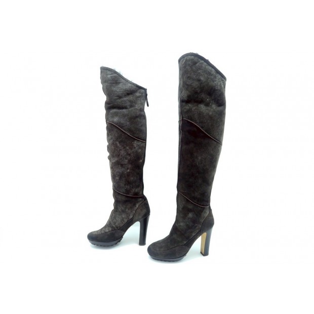 BOTTES CUISSARDES FOURREES A TALONS UGG COLLECTION 8 39 DAIM MARRON BOOTS 1050€