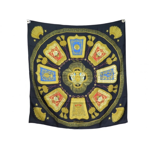 FOULARD HERMES POSTE ET CAVALERIE PAR JOACHIM METZ EN SOIE BLEU SILK SCARF 370€