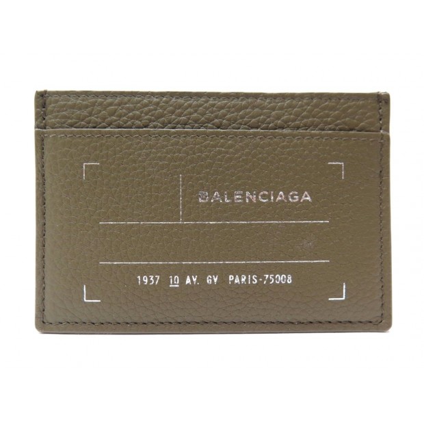 NEUF PORTE CARTES BALENCIAGA 456048 CUIR GRAINE KAKI + BOITE CARDS HOLDER 195€