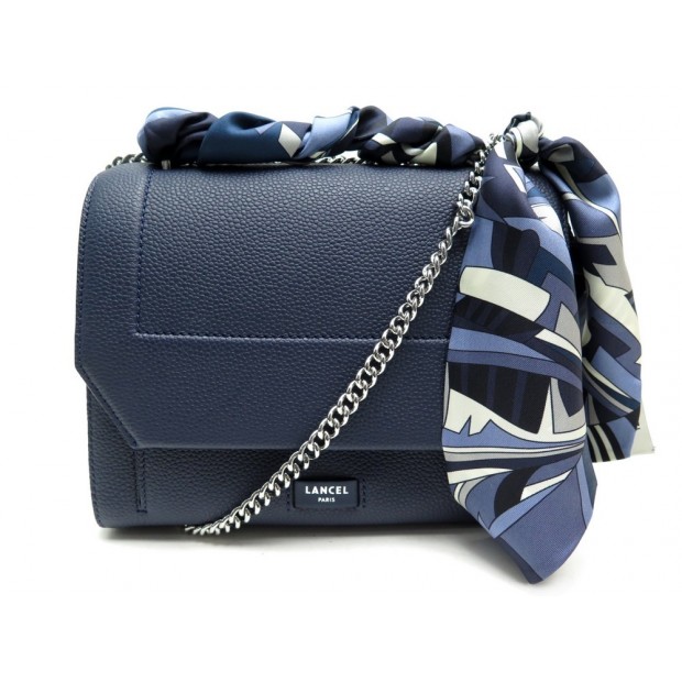 NEUF SAC LANCEL NINON CUIR BLEU + FOULARD 